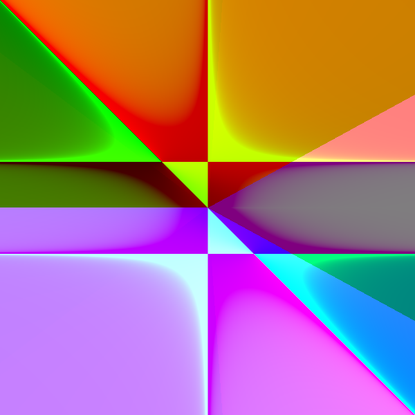 This example image contains around a dozen different geometric regions of color, with gradients outlining the boundaries.