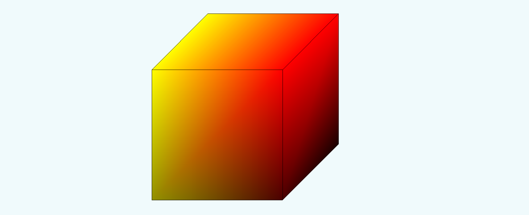 A cube that transitions from yellow to red smoothly left to right.