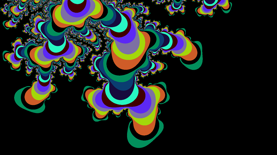 image of a zoomed in portion of the Mandelbrot set with a ton of different colored bands